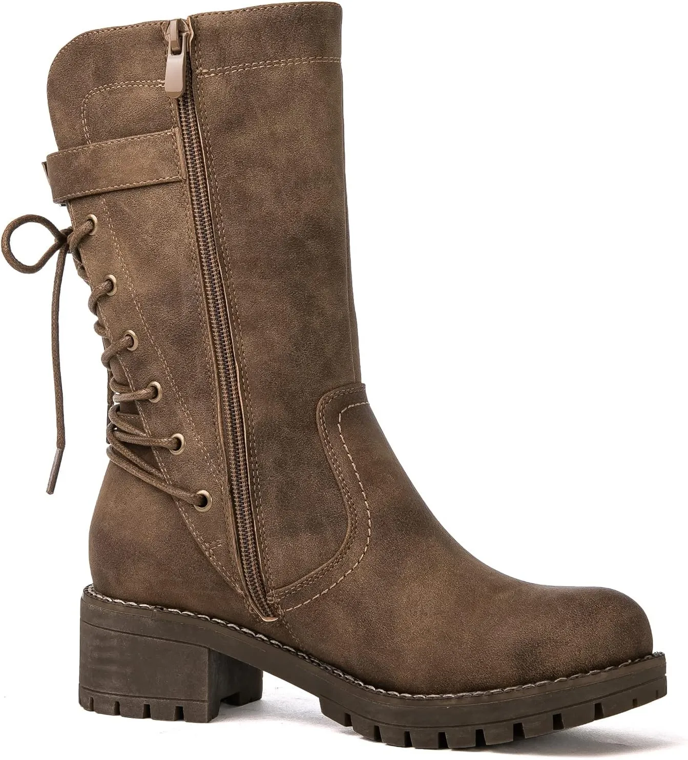 GLOBALWIN Women's Lace up Mid Calf Motorcycle Fashion Festival Boots