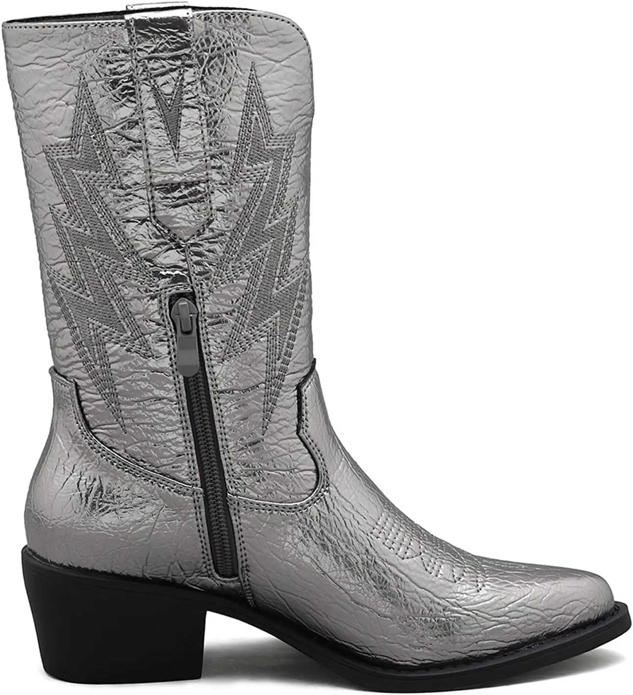 GLOBALWIN Women's Mid Calf Western Cowboy Cowgirl Pointed Toe Boots With Chunky Low Heels
