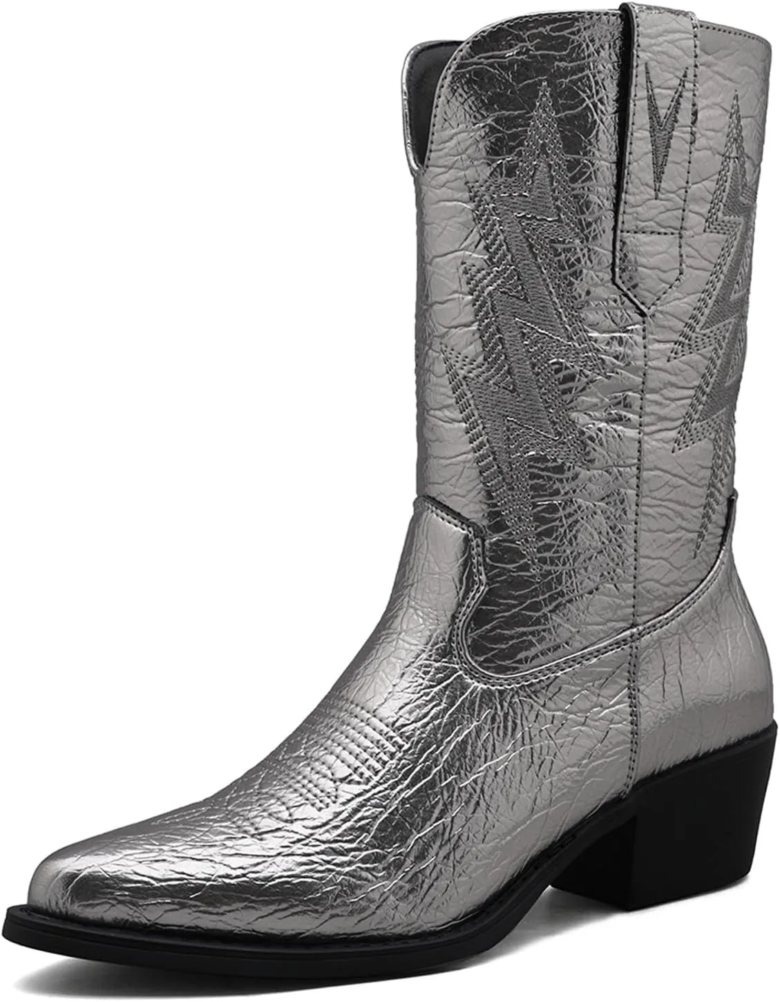 GLOBALWIN Women's Mid Calf Western Cowboy Cowgirl Pointed Toe Boots With Chunky Low Heels