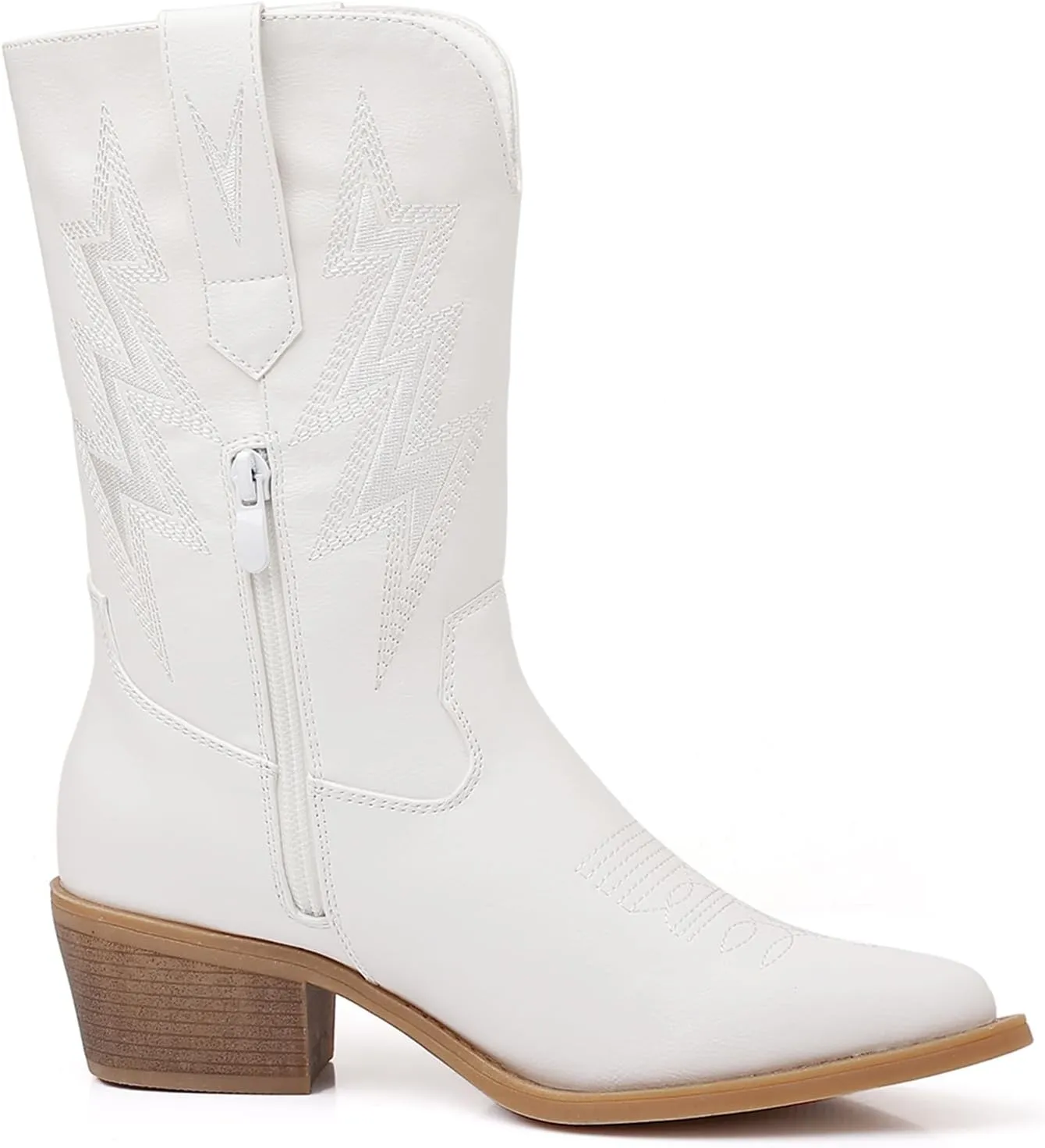 GLOBALWIN Women's Mid Calf Western Cowboy Cowgirl Pointed Toe Boots With Chunky Low Heels