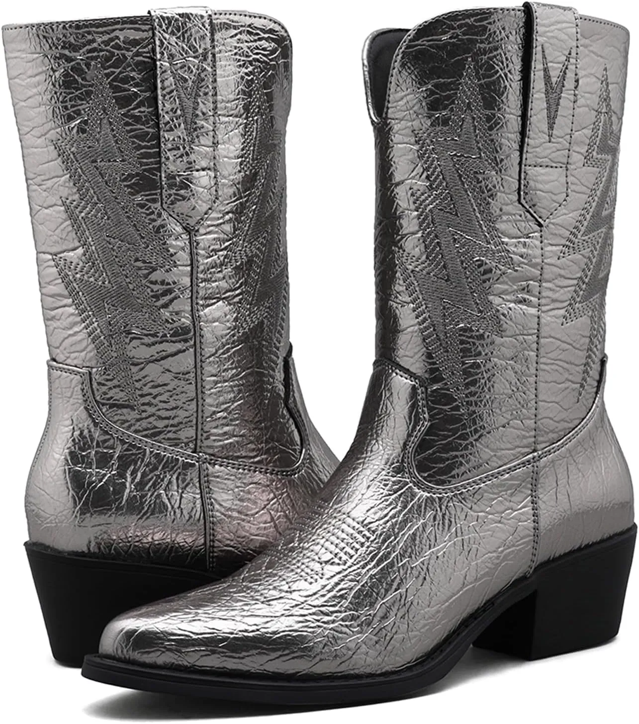 GLOBALWIN Women's Mid Calf Western Cowboy Cowgirl Pointed Toe Boots With Chunky Low Heels
