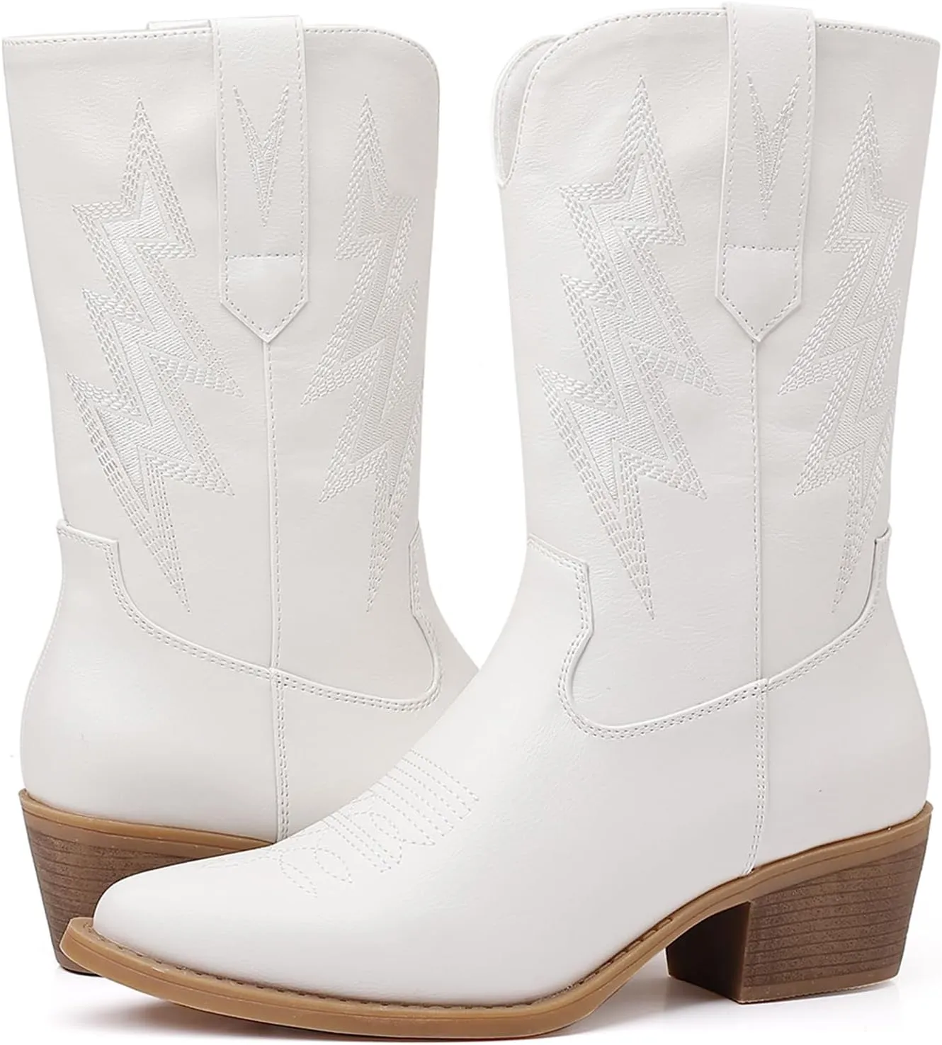 GLOBALWIN Women's Mid Calf Western Cowboy Cowgirl Pointed Toe Boots With Chunky Low Heels