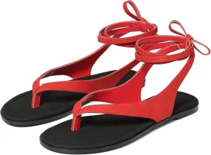 Goiphrri Flat Sandals for Women Dressy Comfortable Soft Lace Up Strappy Sandals Round Toe Thong Sandals for Women Flip Flop Sandals Casual Fashion Cute Summer Beach