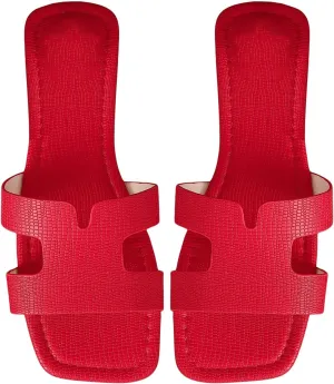 GORGLITTER H Sandals Cut Out Flat Sandals Women Dressy Flat Cross Strap PU Leather Flat