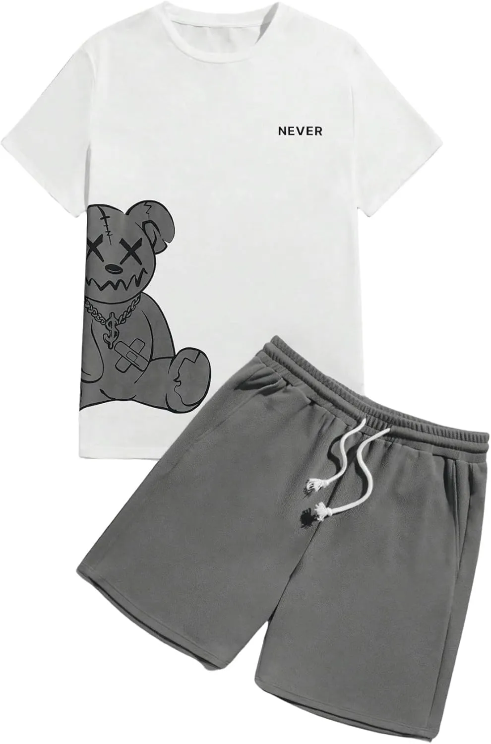 GORGLITTER Men's Letter Graphic Print T Shirts Short Sleeve Top & Shorts Casual Two Piece Sets