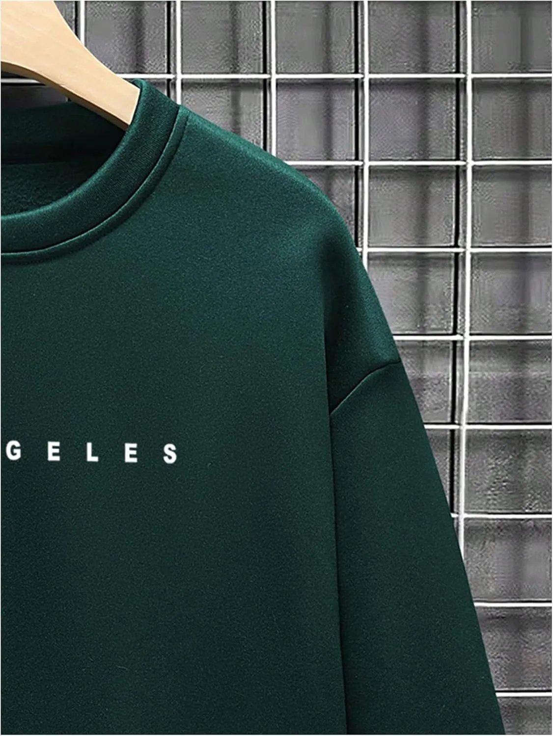 GORGLITTER Men's Letter Graphic Sweatshirt Crewneck Oversized Long Sleeve Drop Shoulder Pullover Top