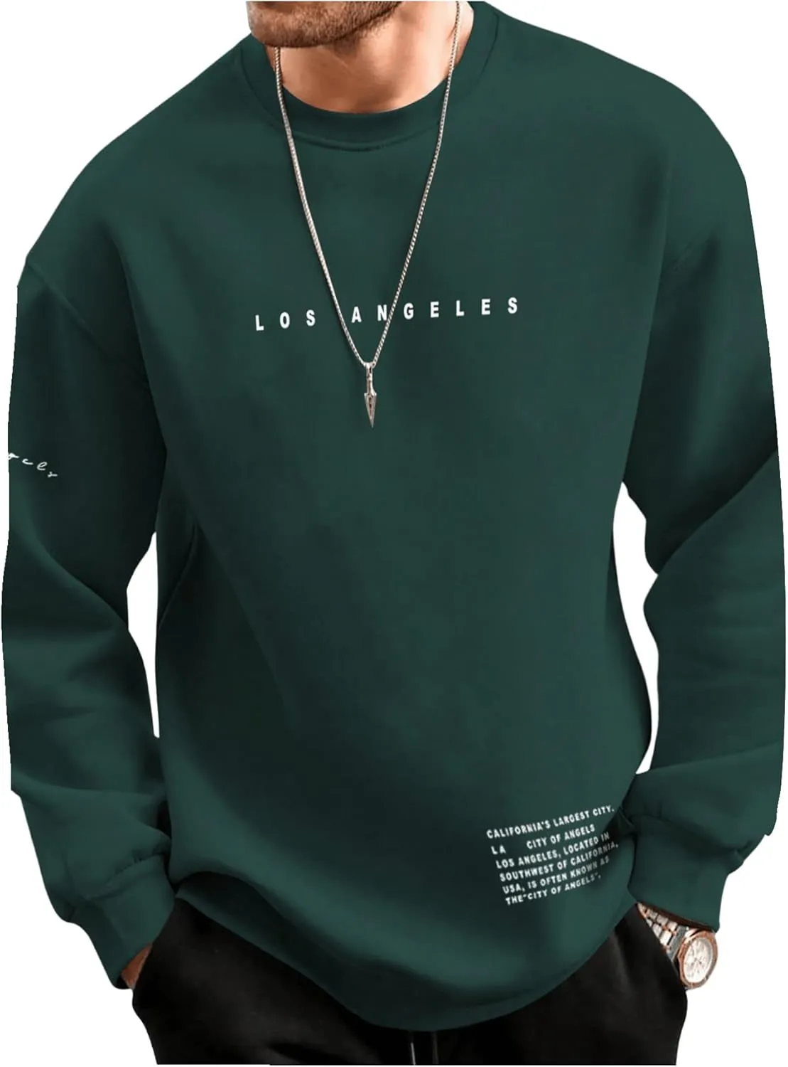 GORGLITTER Men's Letter Graphic Sweatshirt Crewneck Oversized Long Sleeve Drop Shoulder Pullover Top