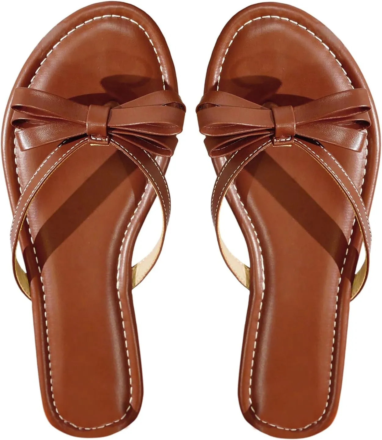 GORGLITTER Women's Bow Flat Sandals Strappy Open Toe Dressy Fancy Flip Flops Slide Sandals