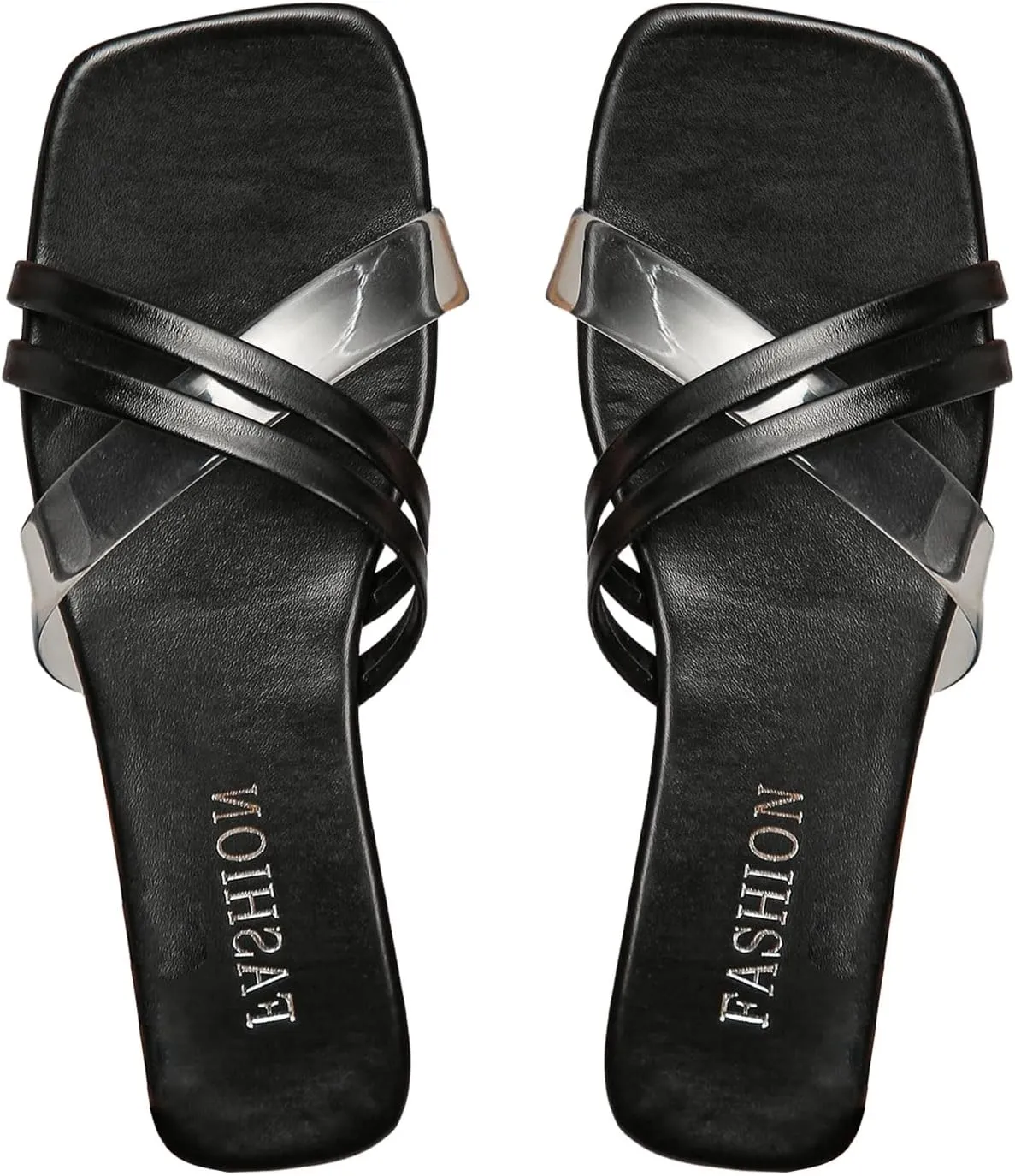 GORGLITTER Women's Clear Strappy Sandals Cross Strap Flats Slip On Sandals Summer Slide Shoes