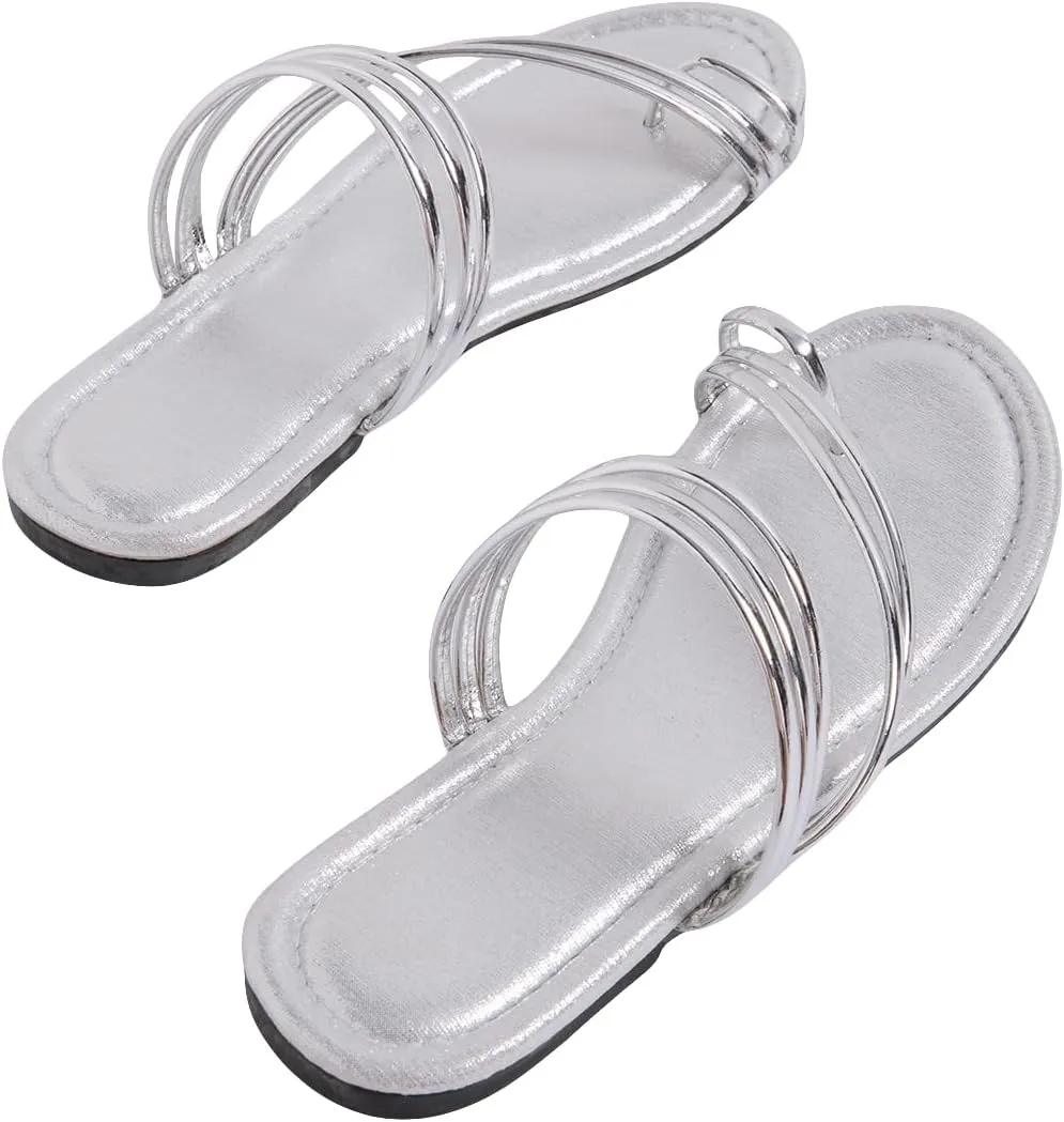GORGLITTER Women's Strappy Thong Sandals Open Toe Slip On Flat Sandals Flip Flops