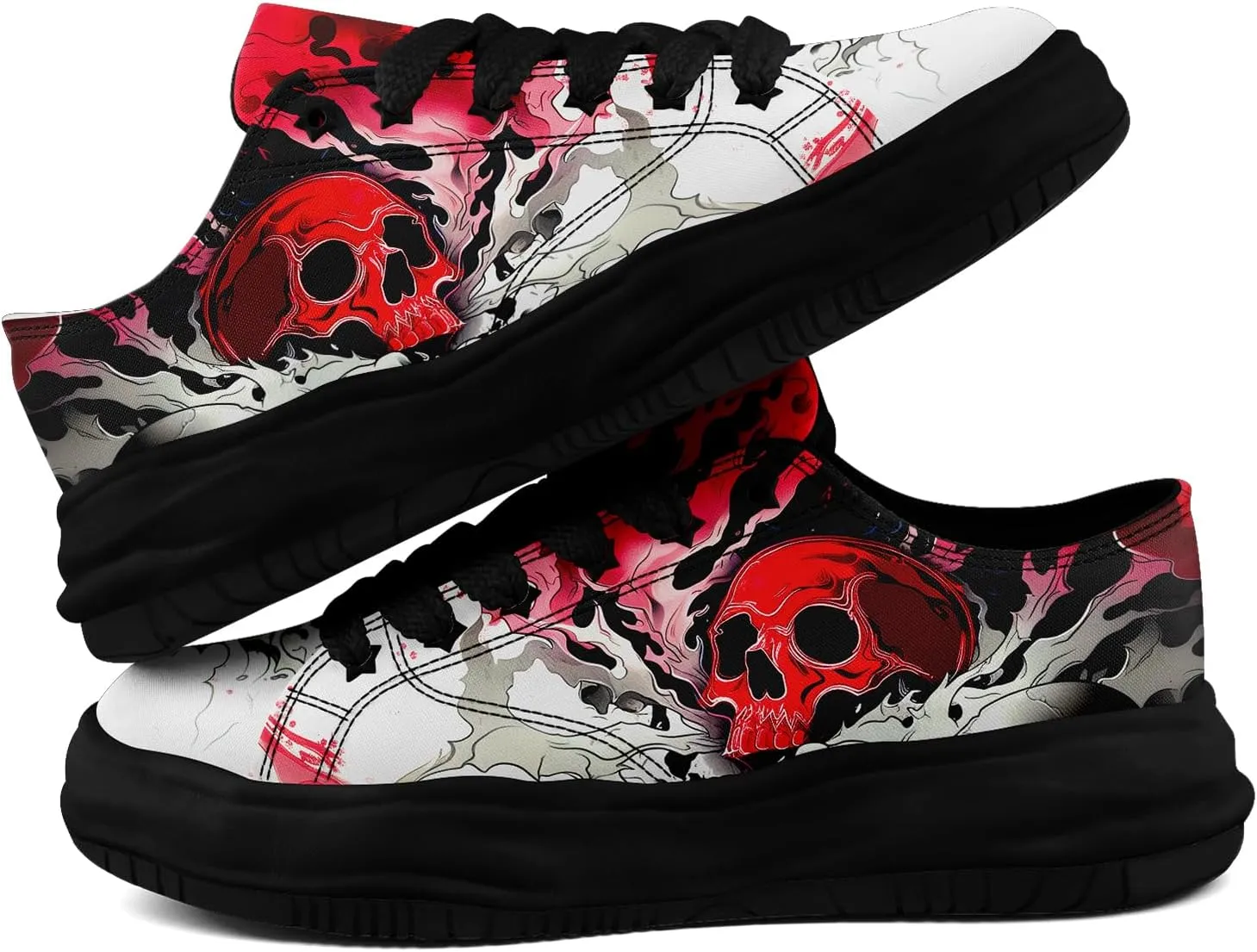 Gothic Canvas Sneakers for Men Women Skull Print Comfortable Lace-Up Casual Shoes Durable Walking Sneakers for Everyday Wear