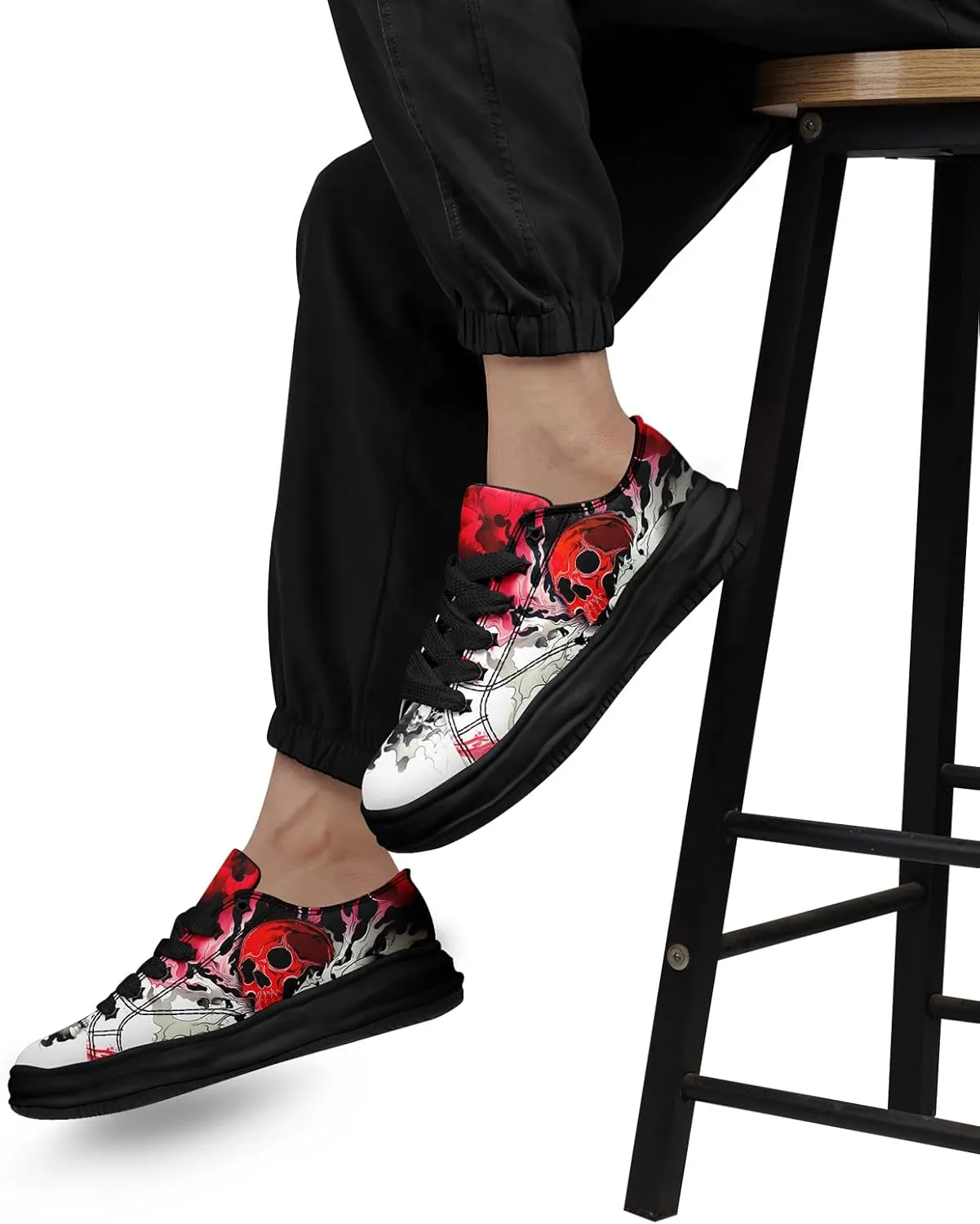 Gothic Canvas Sneakers for Men Women Skull Print Comfortable Lace-Up Casual Shoes Durable Walking Sneakers for Everyday Wear
