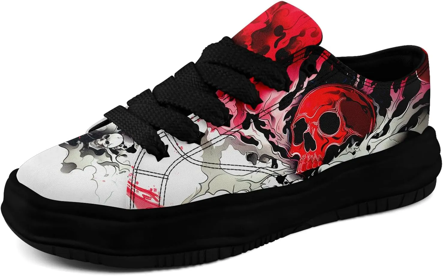 Gothic Canvas Sneakers for Men Women Skull Print Comfortable Lace-Up Casual Shoes Durable Walking Sneakers for Everyday Wear