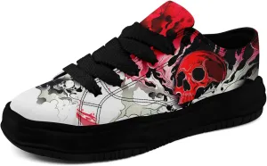 Gothic Canvas Sneakers for Men Women Skull Print Comfortable Lace-Up Casual Shoes Durable Walking Sneakers for Everyday Wear