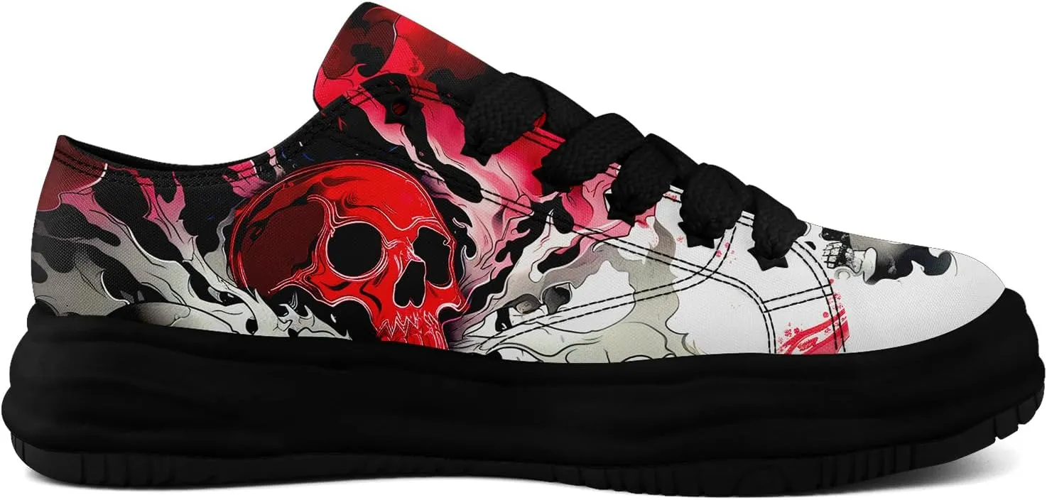 Gothic Canvas Sneakers for Men Women Skull Print Comfortable Lace-Up Casual Shoes Durable Walking Sneakers for Everyday Wear