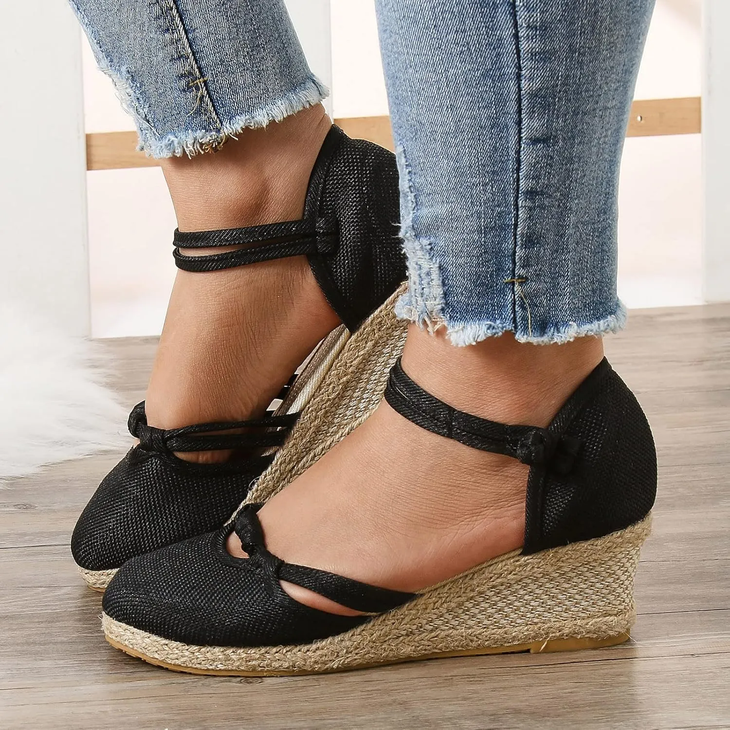 Hbeylia Closed Toe Sandals for Women, Women's Espadrilles Low Wedge Heel Sandals Ankle Strap Espadrille Comfortable Platform Wedge Sandals Dressy Casual Summer Closed Toe Shoes for Women
