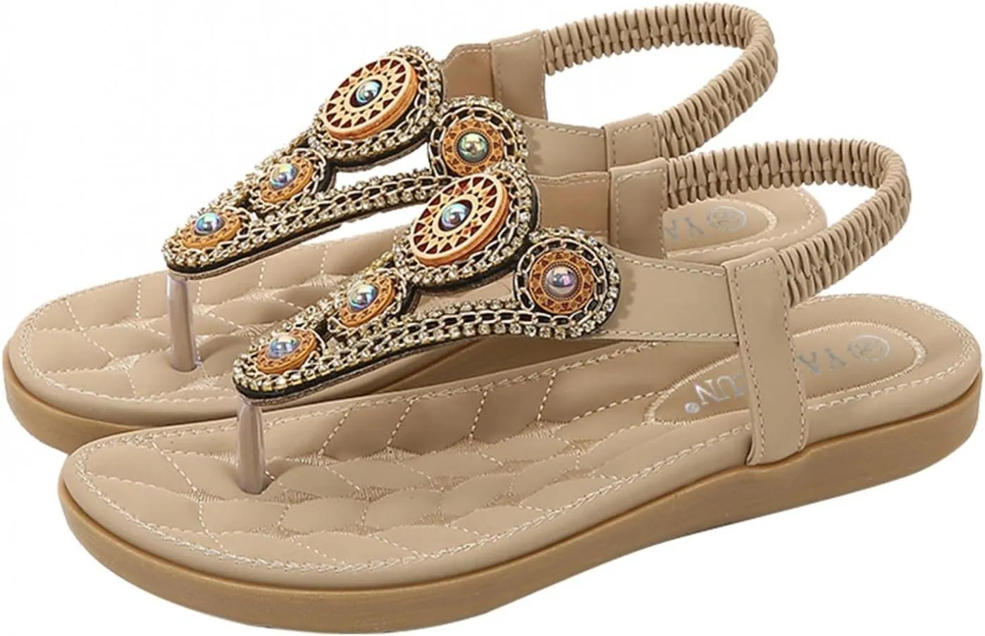 Hbeylia Platform Wedge Sandals for Women,Ladies Fashion Summer Boho Rhinestones Crystal Gladiator Open Toe Ethnic Low Heel Sandals Roman Lightweight Outdoor Sandals