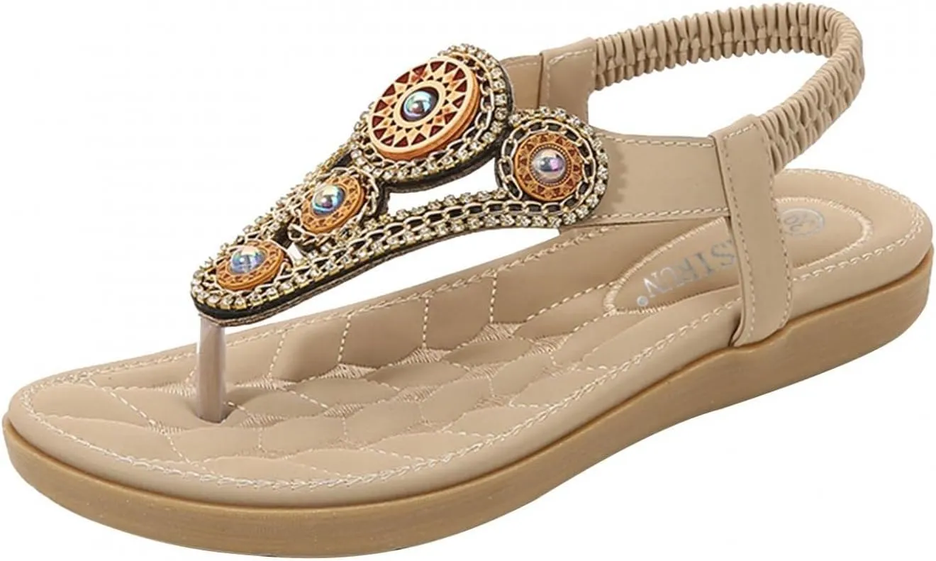 Hbeylia Platform Wedge Sandals for Women,Ladies Fashion Summer Boho Rhinestones Crystal Gladiator Open Toe Ethnic Low Heel Sandals Roman Lightweight Outdoor Sandals