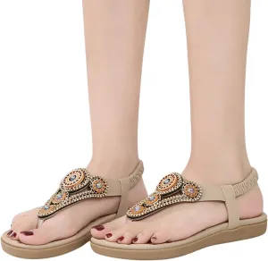 Hbeylia Platform Wedge Sandals for Women,Ladies Fashion Summer Boho Rhinestones Crystal Gladiator Open Toe Ethnic Low Heel Sandals Roman Lightweight Outdoor Sandals