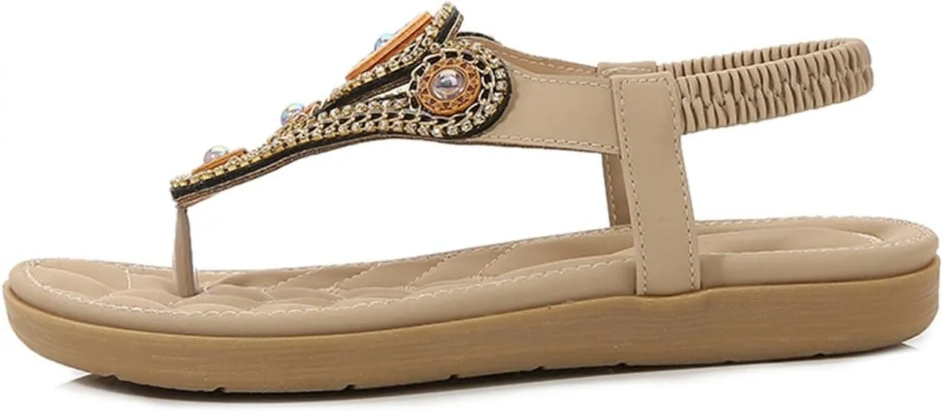 Hbeylia Platform Wedge Sandals for Women,Ladies Fashion Summer Boho Rhinestones Crystal Gladiator Open Toe Ethnic Low Heel Sandals Roman Lightweight Outdoor Sandals
