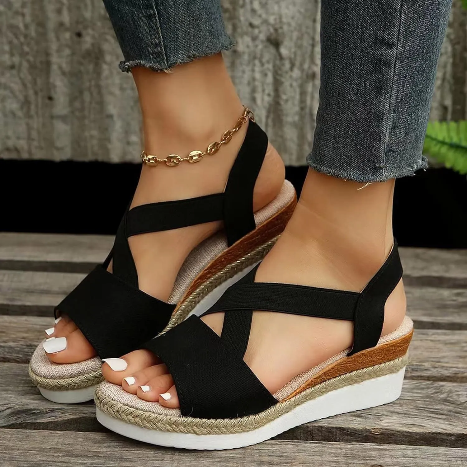 Hbeylia Wedge Sandals for Women Dressy Summer,Platform Wedges for Women,Womens Espadrilles Open Toe Sandals Comfortable Dressy Ankle Strap Slip On Sandals Orthopedic Sandals Casual