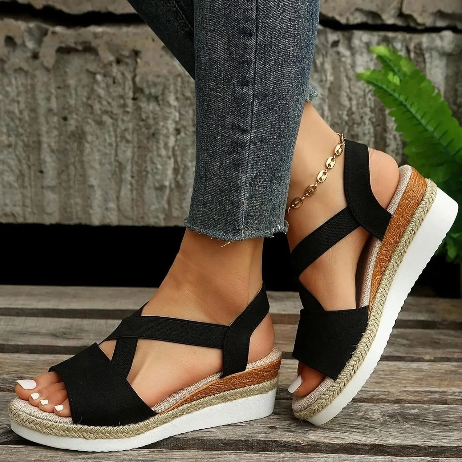 Hbeylia Wedge Sandals for Women Dressy Summer,Platform Wedges for Women,Womens Espadrilles Open Toe Sandals Comfortable Dressy Ankle Strap Slip On Sandals Orthopedic Sandals Casual