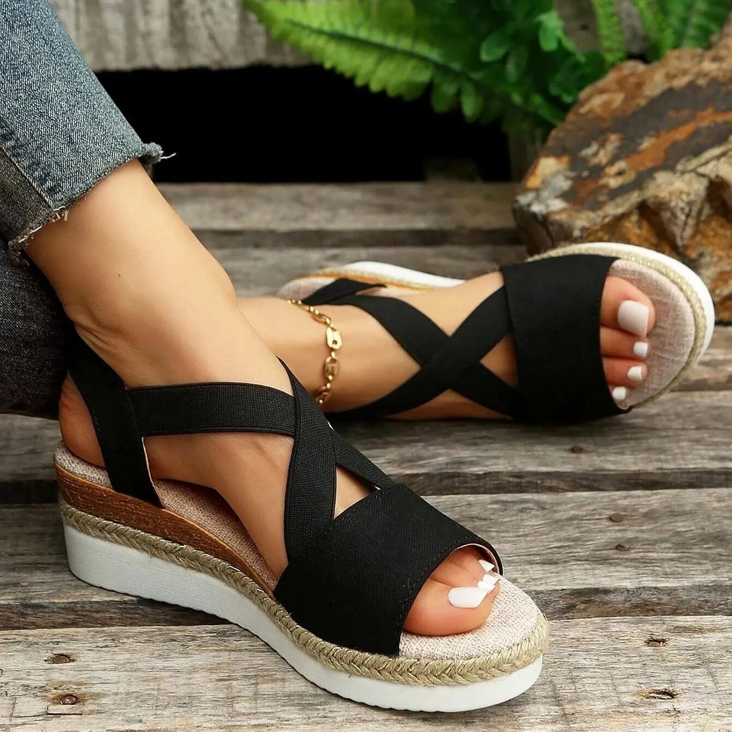 Hbeylia Wedge Sandals for Women Dressy Summer,Platform Wedges for Women,Womens Espadrilles Open Toe Sandals Comfortable Dressy Ankle Strap Slip On Sandals Orthopedic Sandals Casual