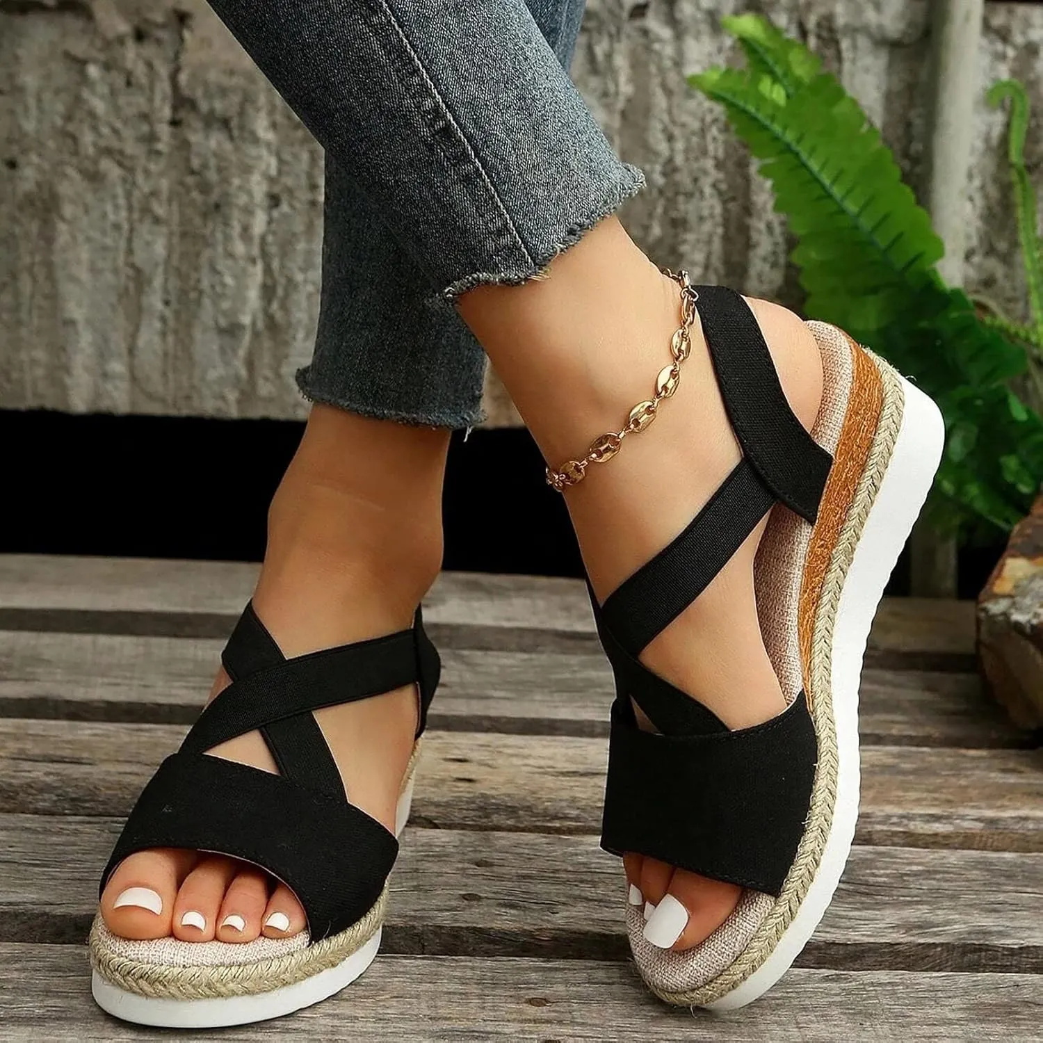 Hbeylia Wedge Sandals for Women Dressy Summer,Platform Wedges for Women,Womens Espadrilles Open Toe Sandals Comfortable Dressy Ankle Strap Slip On Sandals Orthopedic Sandals Casual