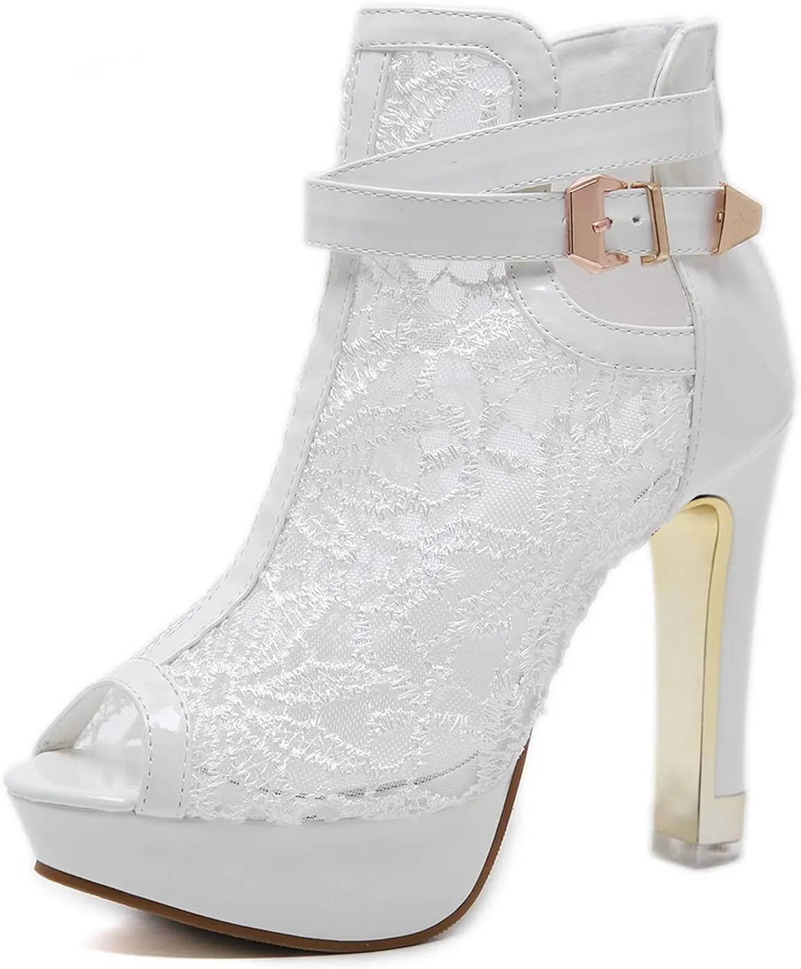 Heel Up Hollow Mesh High Lace Casual Womens Ladies Sexy Sandals Shoes Floral Zip Women's Sandals Slide Sandals for Women Under 10 Dollars (White, 9)