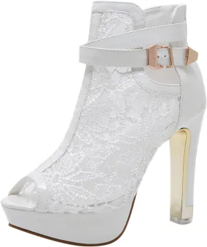 Heel Up Hollow Mesh High Lace Casual Womens Ladies Sexy Sandals Shoes Floral Zip Women's Sandals Slide Sandals for Women Under 10 Dollars (White, 9)