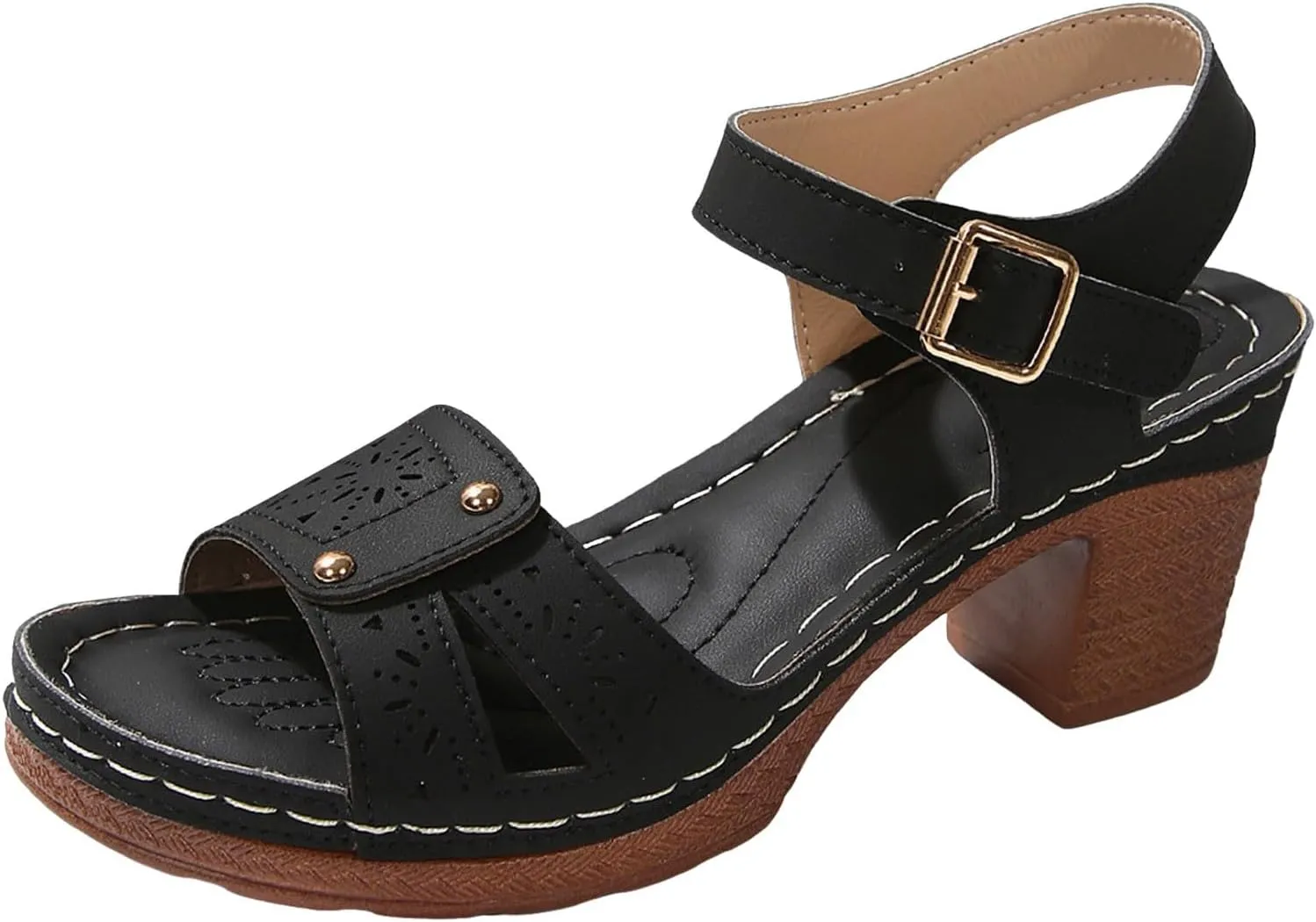 Heeled Sandals for Women, Ankle Strap Wedge Sandals Platform Summer Casual Hollow Out Open Toe Low Heel Dressy Shoes