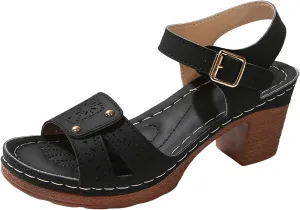 Heeled Sandals for Women, Ankle Strap Wedge Sandals Platform Summer Casual Hollow Out Open Toe Low Heel Dressy Shoes