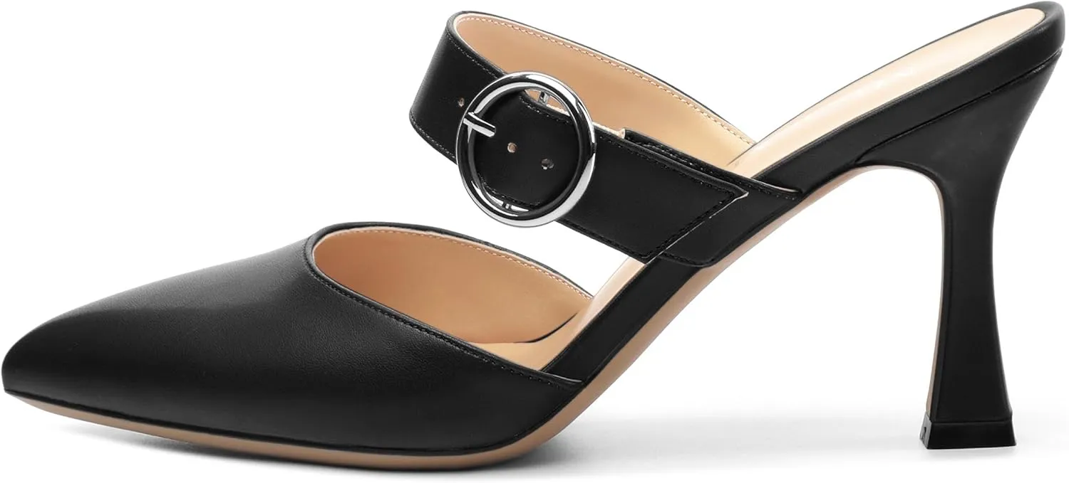 Heeled Sandals for Women Pointed Toe Slip-on Kitten Heels Sandals Kitten Heels Mules Party Wedding Pumps Shoes 3inch