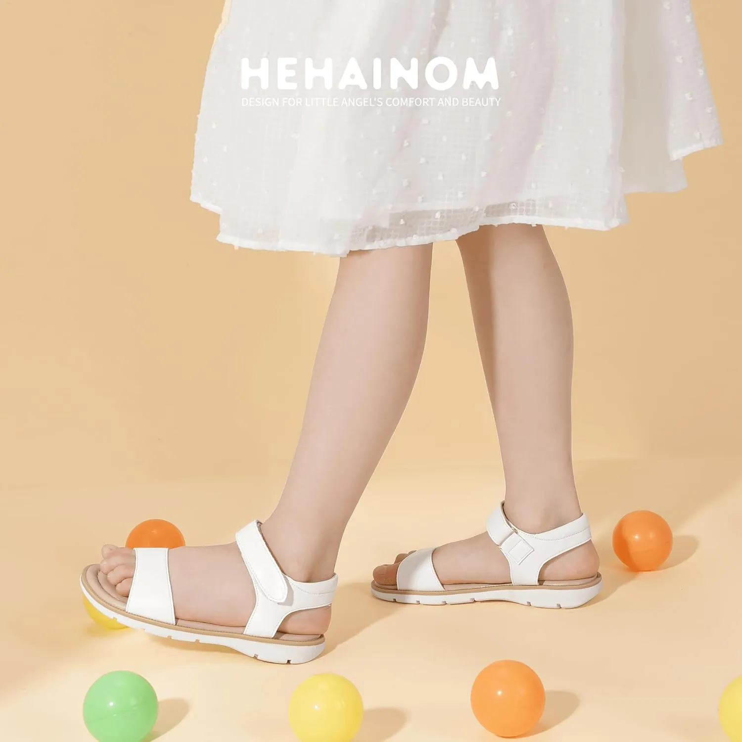 Hehainom Girls Sandals Comfortable Open Toe Flats Little Big Kids Summer Shoes