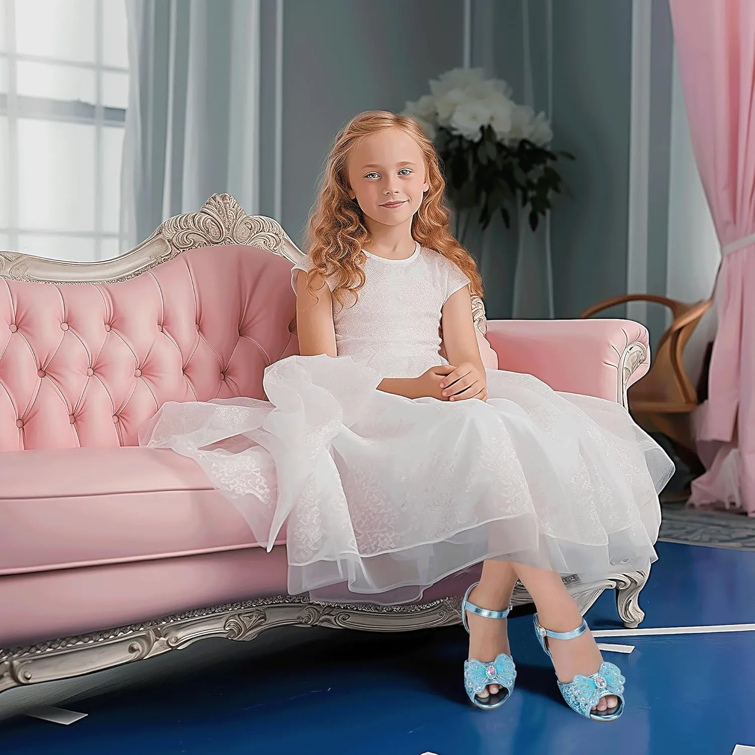 Hehainom Toddler Dress Shoes Little Girls Heels Flower Girl Sandals Open Toe Big Kid Wedding Party Shoes