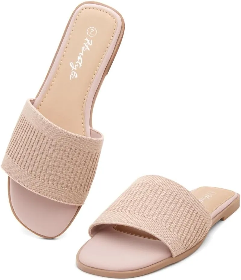 Herstyle Melvin Womens Flat Sandals Fashion Slides Flat Sandals Open Toe Single Band Sandal Comfortable Slip on Slippers for Summer