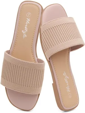 Herstyle Melvin Womens Flat Sandals Fashion Slides Flat Sandals Open Toe Single Band Sandal Comfortable Slip on Slippers for Summer