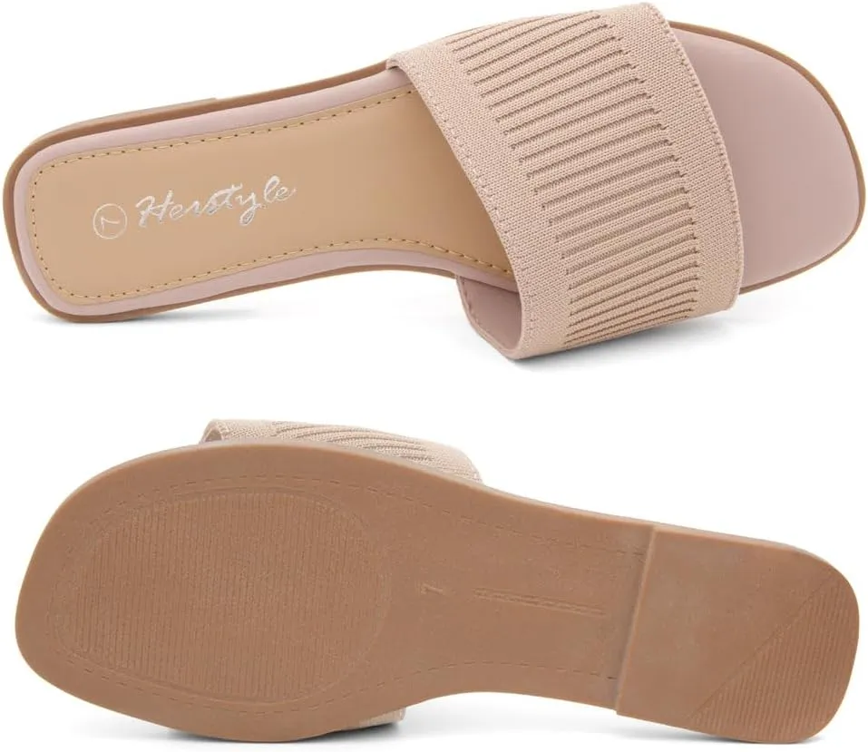 Herstyle Melvin Womens Flat Sandals Fashion Slides Flat Sandals Open Toe Single Band Sandal Comfortable Slip on Slippers for Summer