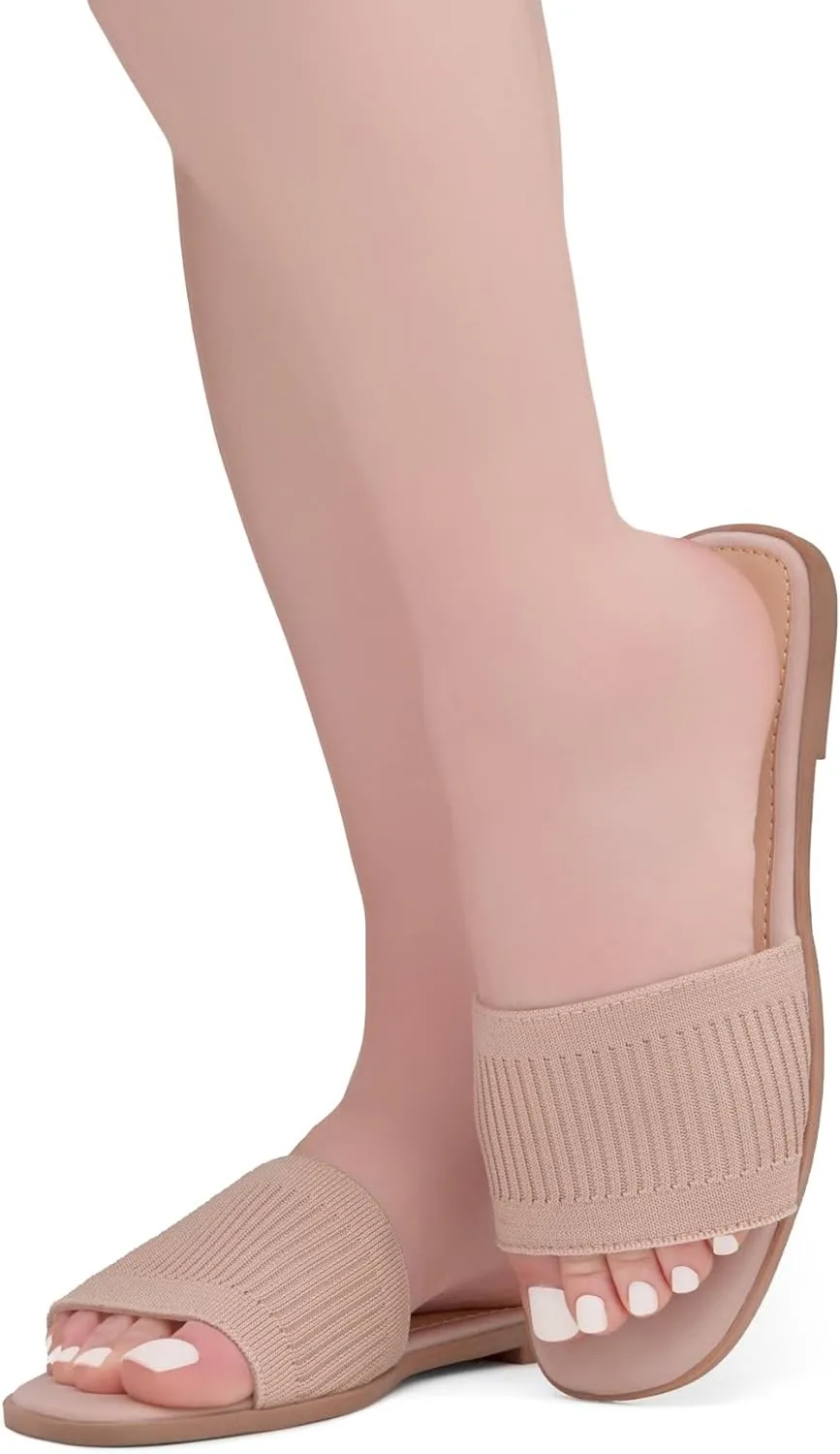 Herstyle Melvin Womens Flat Sandals Fashion Slides Flat Sandals Open Toe Single Band Sandal Comfortable Slip on Slippers for Summer