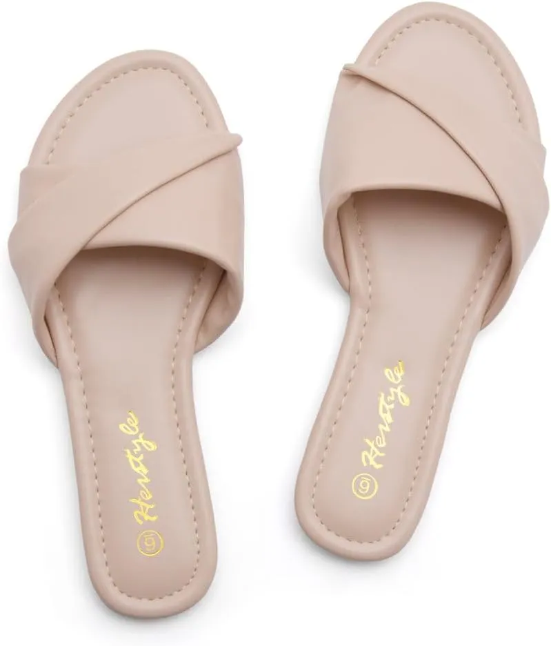Herstyle Women’s Flat Sandals 2025 – Comfortable Dressy Slide Sandals | Cushioned Slip-On Summer Casual Sandals with Open Toe for Beach, Travel & Everyday Wear