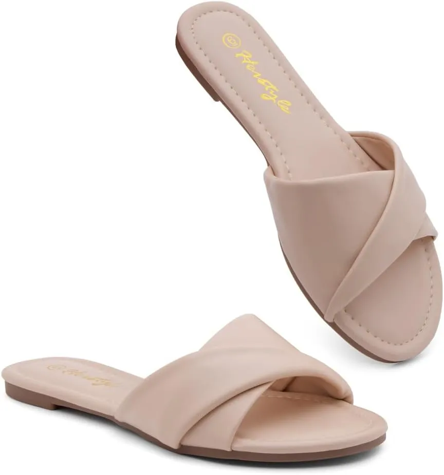 Herstyle Women’s Flat Sandals 2025 – Comfortable Dressy Slide Sandals | Cushioned Slip-On Summer Casual Sandals with Open Toe for Beach, Travel & Everyday Wear
