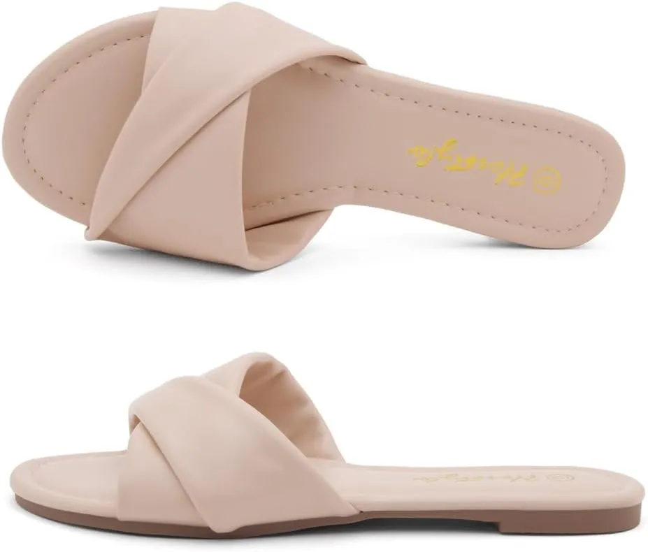 Herstyle Women’s Flat Sandals 2025 – Comfortable Dressy Slide Sandals | Cushioned Slip-On Summer Casual Sandals with Open Toe for Beach, Travel & Everyday Wear