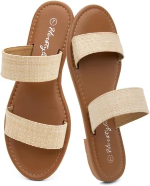 Herstyle Women’s Flat Sandals – Slip-On Double Strap Slides with Memory Foam, Trendy 2025 Summer Shoes, Lightweight Open Toe Dressy & Casual Sandals for Women