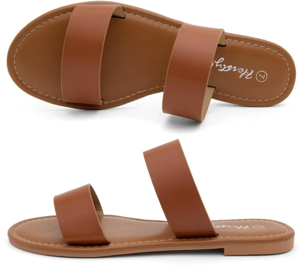 Herstyle Women’s Flat Sandals – Slip-On Double Strap Slides with Memory Foam, Trendy 2025 Summer Shoes, Lightweight Open Toe Dressy & Casual Sandals for Women
