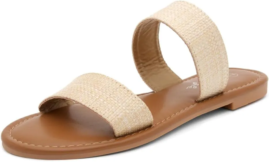 Herstyle Women’s Flat Sandals – Slip-On Double Strap Slides with Memory Foam, Trendy 2025 Summer Shoes, Lightweight Open Toe Dressy & Casual Sandals for Women