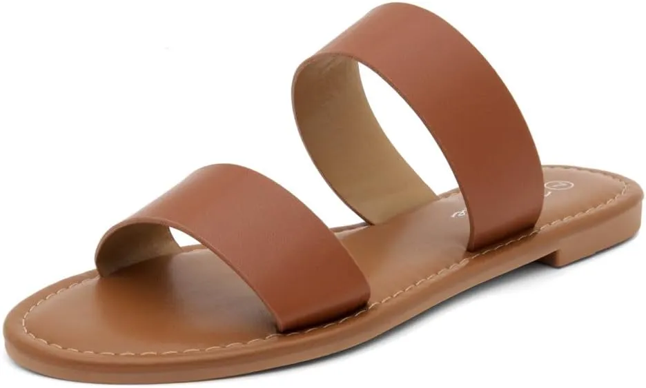 Herstyle Women’s Flat Sandals – Slip-On Double Strap Slides with Memory Foam, Trendy 2025 Summer Shoes, Lightweight Open Toe Dressy & Casual Sandals for Women