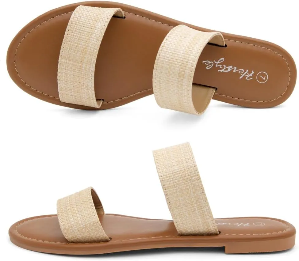 Herstyle Women’s Flat Sandals – Slip-On Double Strap Slides with Memory Foam, Trendy 2025 Summer Shoes, Lightweight Open Toe Dressy & Casual Sandals for Women
