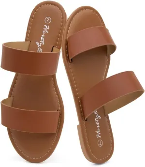 Herstyle Women’s Flat Sandals – Slip-On Double Strap Slides with Memory Foam, Trendy 2025 Summer Shoes, Lightweight Open Toe Dressy & Casual Sandals for Women