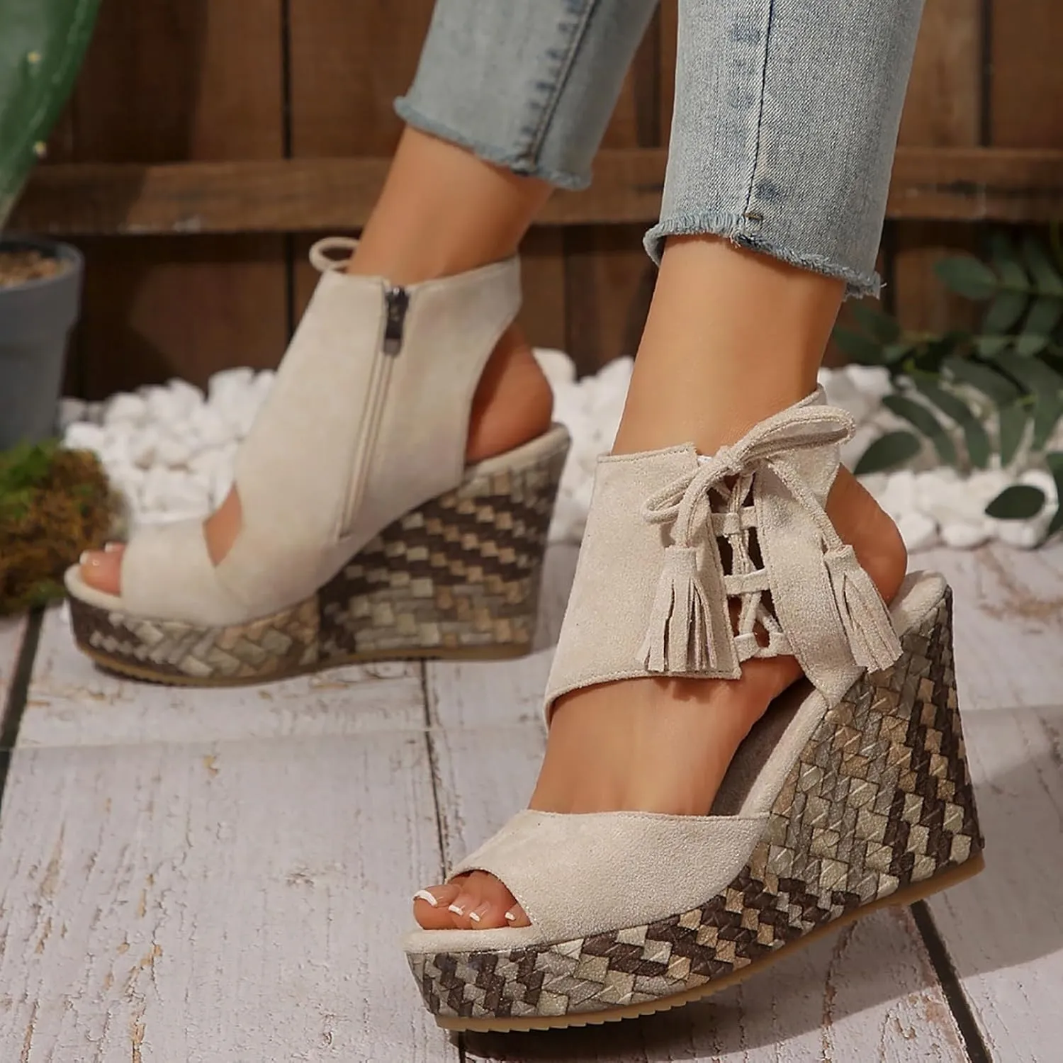 High Wedge Sandals for Women,2025 Women's Wedge Sandals with Strap,Open Toe Platform High Heels Sandals,Wedges Tie Lace Up Cute Ankle Strap Sandals Dressy Shoes,Summer Orthopedic Sandals