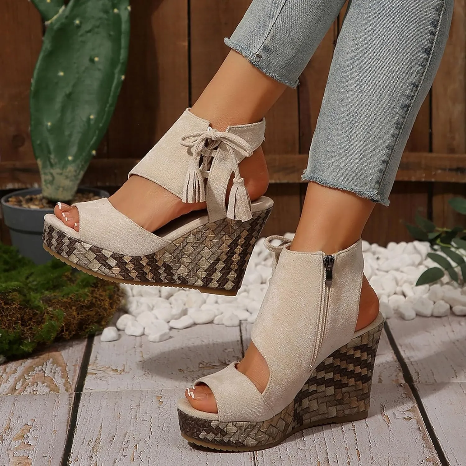 High Wedge Sandals for Women,2025 Women's Wedge Sandals with Strap,Open Toe Platform High Heels Sandals,Wedges Tie Lace Up Cute Ankle Strap Sandals Dressy Shoes,Summer Orthopedic Sandals